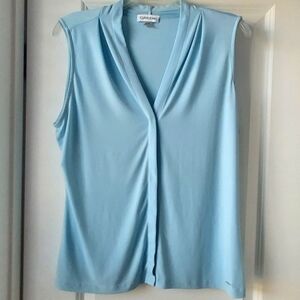 Calvin Klein Gathered V Neck Sleeveless Top Tank Powder Pastel Blue Large READ